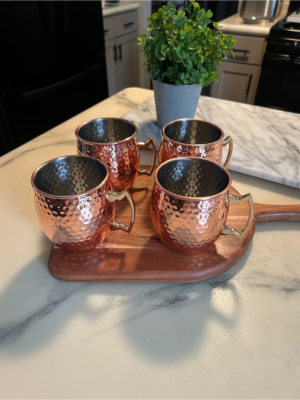 Copper Hammered Moscow Mule Mug Set with Gold Handles - 4-Pack